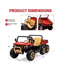6 Wheel Kids Ride On Utv with Rear Cargo Bed, 2-Seater Electric Kids Vehicle with Remote Control, Off-Road Toy Car Equipped with Safety Toy Shovel