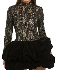 Mac Duggal Women's Sequin Lace Bubble Hem Mini Dress
