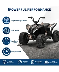 12V Kids Ride On Atv Quad, Battery Powered 4-Wheel Off Road Vehicle with Dual Motors for Outdoor Fun, Blue/Red/Yellow/Rose/Green/Camo/White, Ages 3-6