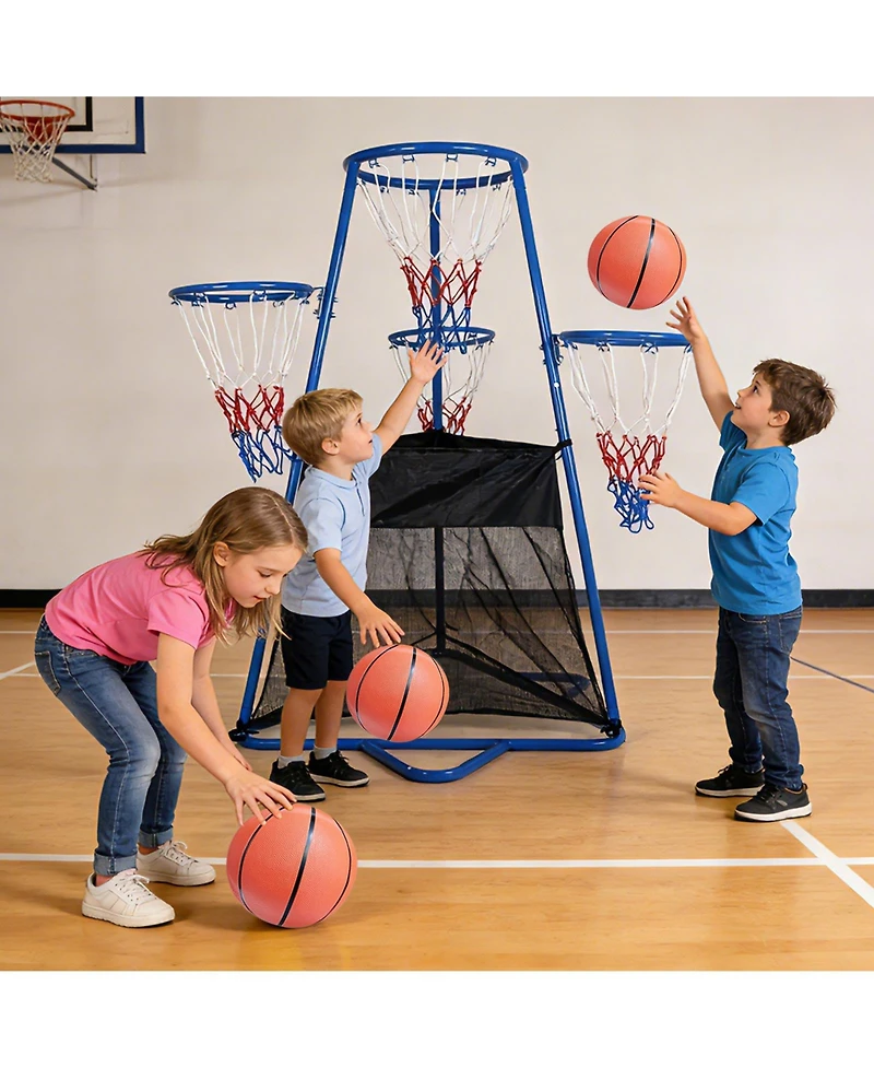 Compact Kids Basketball Hoop Stand Toy Ages 3+, Adjustable Indoor Outdoor Basketball Set with Backboard, Backyard Play, Black