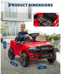 12V Licensed Ram Pickup Ride-On Vehicle, Parental Remote Control, Spring Shock Absorbers, Led Lighting, Built-In Music, Electric Play Truck for Kids