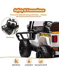 24V Two-Seat Electric Ride-On Truck, Four 45W Motors, Switchable 4WD/2WD, Remote Control, Led Headlights, Audio Player, Cushioned Seats for Children