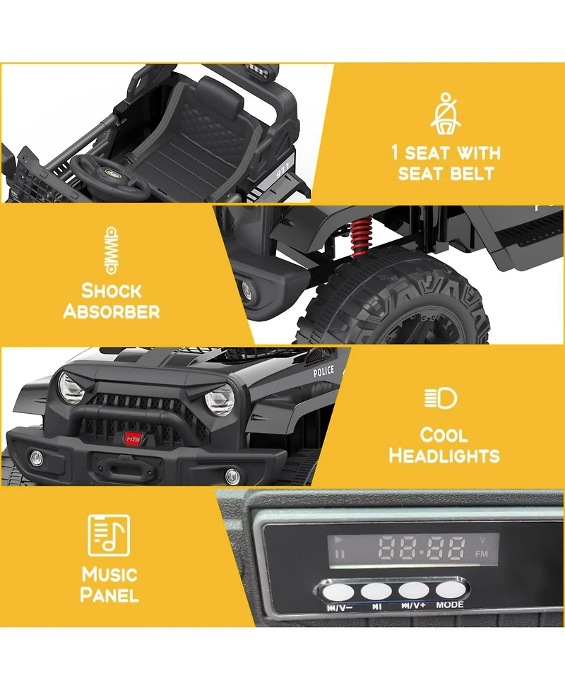 12V Electric Ride-On Car for Kids, Remote Control, Suspension, Led Lights, 2 Speeds, Battery Powered Toy Vehicle for Ages 3-8