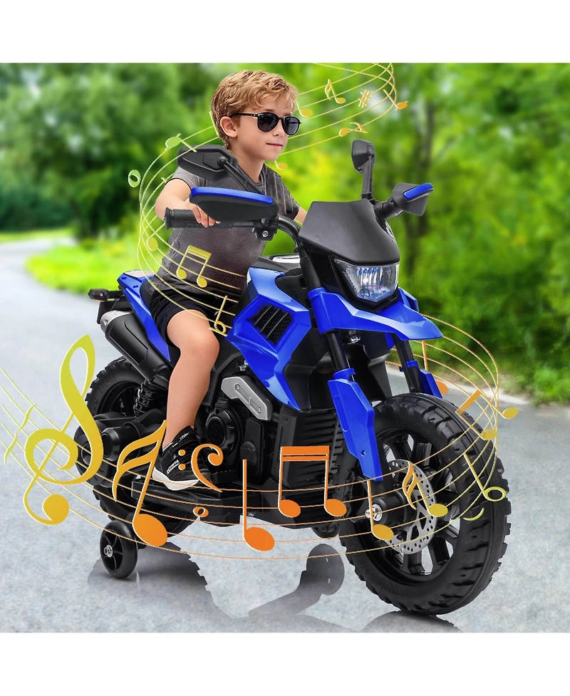 6V Kids Ride On Motorcycle Toy, Battery Powered 2-Wheel Scooter with Training Wheels for Indoor Outdoor Play, Blue, Ages 3-6