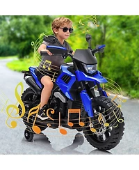 6V Kids Ride On Motorcycle Toy, Battery Powered 2-Wheel Scooter with Training Wheels for Indoor Outdoor Play, Blue, Ages 3-6