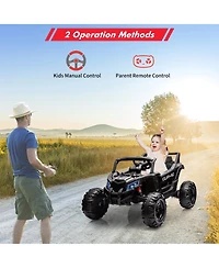 24V Battery Powered Kids Ride On Utv Utility Vehicle, 4-Wheel Off Road Electric Toy for Outdoor Driving Fun, Black/White, Ages 3-8
