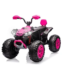 24V Dual Seat Kids Ride On Atv Utility Vehicle, Battery Powered 4-Wheel Ride On Toy for Outdoor Fun, Pink, Ages 3-6
