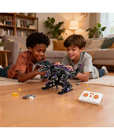 5-in-1 Remote Control Dinosaur Building Blocks Toy Ages 6+, Programmable Rc Robot Kit for Kids, Indoor Outdoor Play, Purple