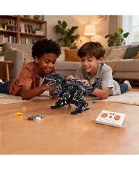5-in-1 Remote Control Dinosaur Building Blocks Toy Ages 6+, Programmable Rc Robot Kit for Kids, Indoor Outdoor Play, Purple
