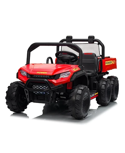 24V 4WD Two-Seater Kids Ride-On Dump Truck, Remote Control, Functional Dump Bed, 3 Speeds, Music Player, All-Terrain Electric Toy