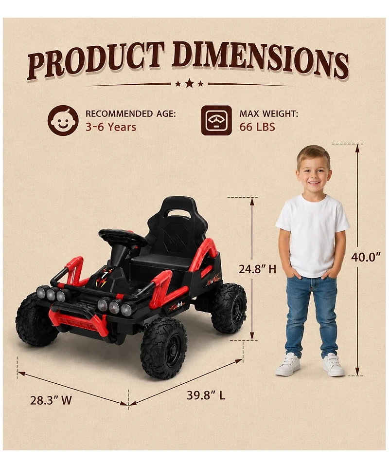 12V Kids Ride-On Car, Battery Powered Electric Vehicle, Dual Motors