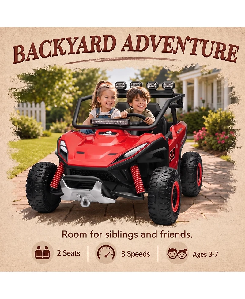12V Off-Road Utv Ride-On Car, Parental Remote, Dual 40W Motors, Safety Belt, Horn and Led Lights, Electric Vehicle for Children 3-6