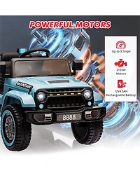 12V Ride-On Truck for Children, Remote Control, Dual Motors, 3 Speeds, Spring Suspension, Led Lights, All-Terrain Electric Vehicle Ages 3-5