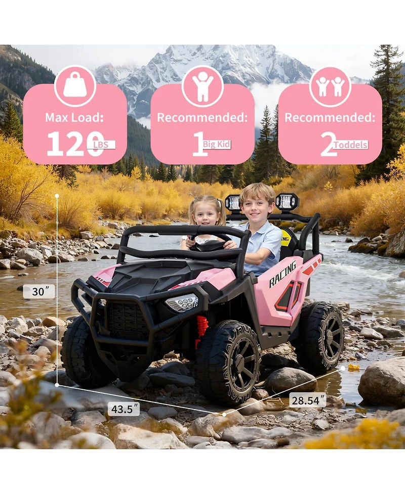 43.5x28.5x29.5 Inch 24V Kids Ride On Electric Utv 2 Seater with Remote Control, 4WD Battery Powered Off-Road Vehicle for Outdoor Fun, Blue, Ages 3-6