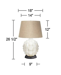 Possini Euro Design Cosgrove Modern Mid Century Table Lamp 26 1/2" High White Glazed Ceramic with Usb Charging Port Brown Linen Drum Shade for Desk