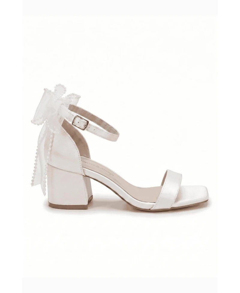 Forever and Always Shoes Women's Floraya Bow Block Heel Bridal Sandal