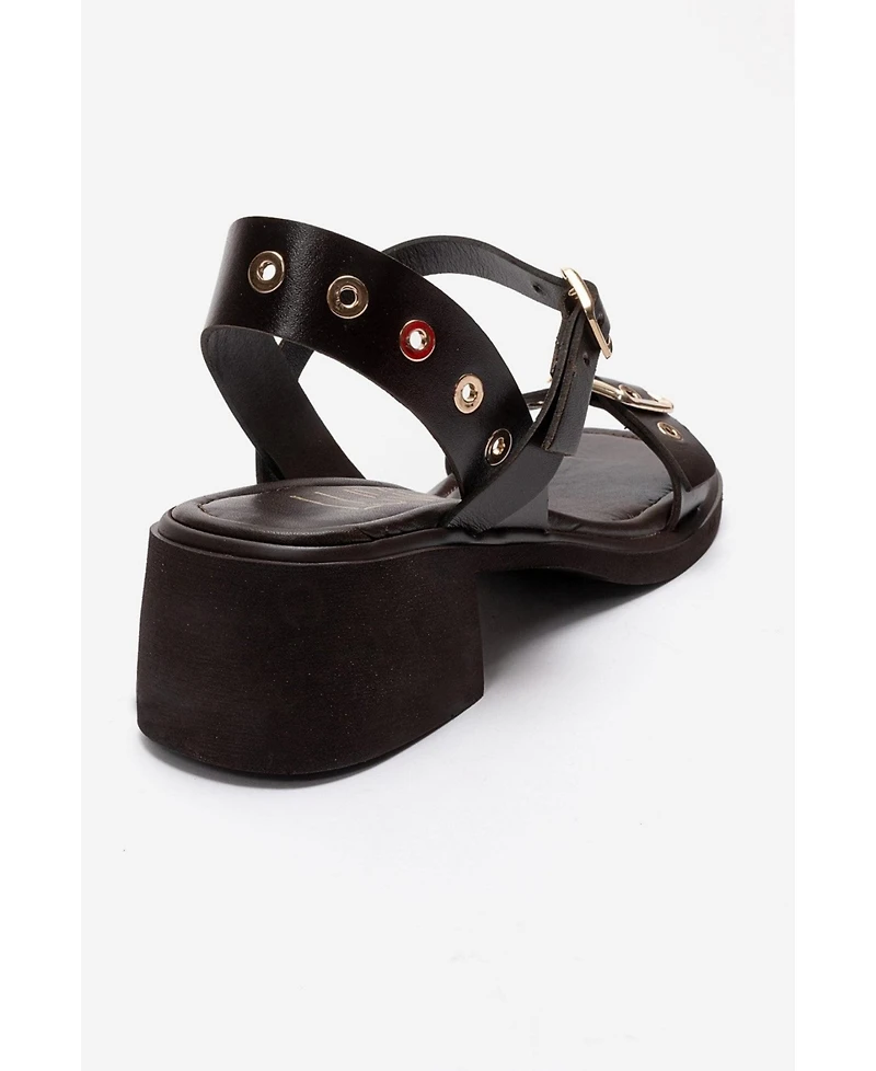 Forever and Always Shoes Women's Rabel Leather Block Heel Sandal