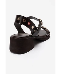 Forever and Always Shoes Women's Rabel Leather Block Heel Sandal