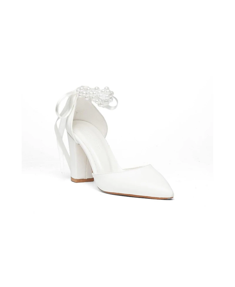 Prologue Shoes Women's Zia Ribbon Block Heel Bridal Pump