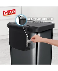 Glad Step Trash Can, Soft Close Lid Bin with Odor Protection, 13 Gallon, Pewter