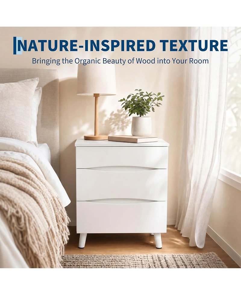 Nightstands Set of 2, Mdf Bedside Tables with 3 Storage Drawers, Compact Modern Side End Tables for Bedroom Living Room Dorm Office