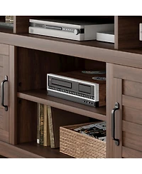 63" Farmhouse Tv Stand with Adjustable Shelves and Cabinet Doors, Entertainment Center for Living Room,Brown