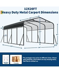 12 x 20 Ft Carport, Heavy Duty Metal Car Canopy with Steel Frame and Lockable Storage, for Car Truck Boat Driveway Patio, Gray