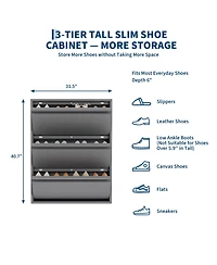 31.5 x 6 x 41 in 3-Tier Flip Door Shoe Cabinet, Slim Entryway Shoe Storage, Carbon Steel for Hallway Closet Entryway, Dark Gray/White