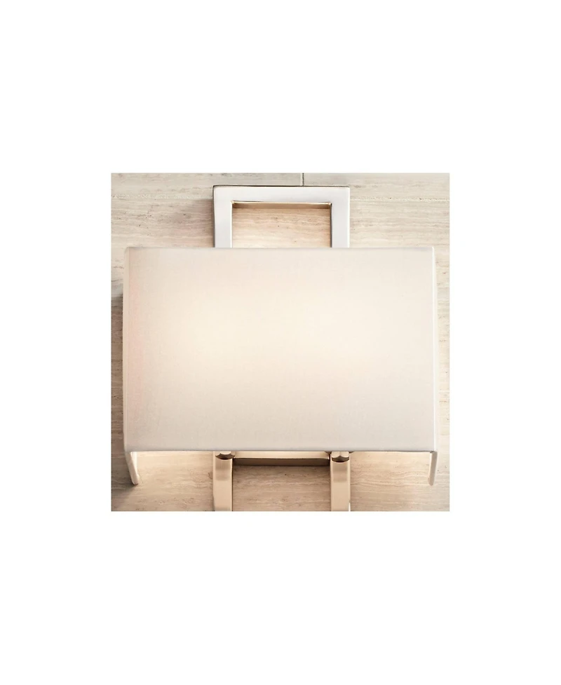 Possini Euro Design Modern Wall Light Sconces Set of 2 Brushed Nickel Hardwired 9 1/2" Fixture Silvery Faux Silk Shade for Bedroom