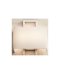 Possini Euro Design Modern Wall Light Sconces Set of 2 Brushed Nickel Hardwired 9 1/2" Fixture Silvery Faux Silk Shade for Bedroom