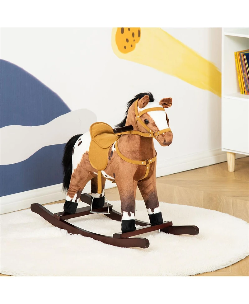 Yobtop Plush Metal Rocking Horse with Electronic Neighing and Galloping Sounds, Up to 88 lbs, Ages 3+