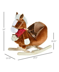 Yobtop Rocking Horse Toy - Soft Kids Rocking Horse with Lullaby Music, Plush Body, Steel Frame, Safety Belt, Hand Puppets