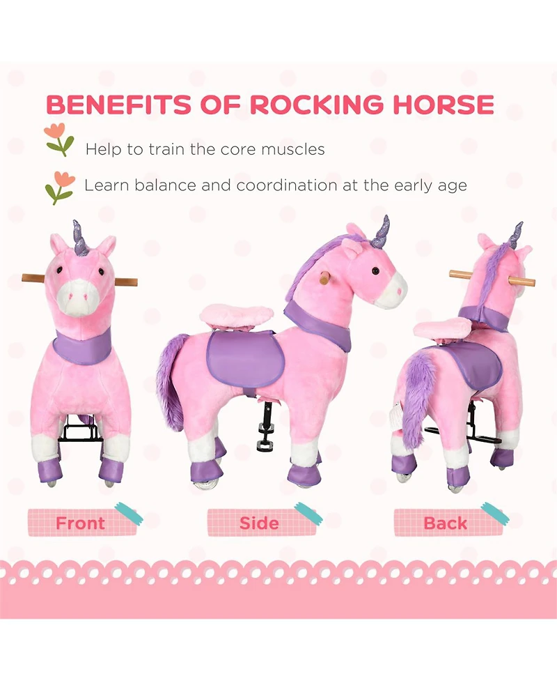 Yobtop Walking Plush Unicorn Ride-On Rocking Horse, 176 lbs Capacity, Ages 3+