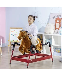 Yobtop Spring-Powered Plush Rocking Horse, 132 lb. Capacity, Ages 3+