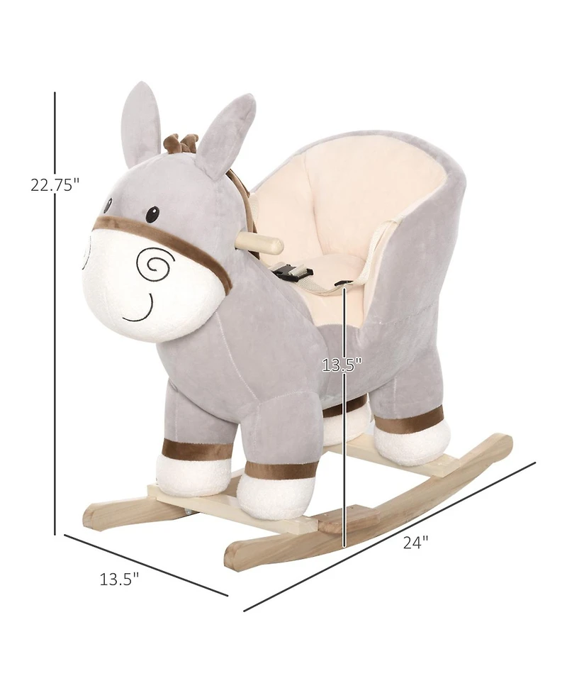 Yobtop Kids Plush Rocking Donkey with Sound, Wooden Base Seat, Safety Belt, Toddler Rocker Toy