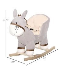 Yobtop Kids Plush Rocking Donkey with Sound, Wooden Base Seat, Safety Belt, Toddler Rocker Toy
