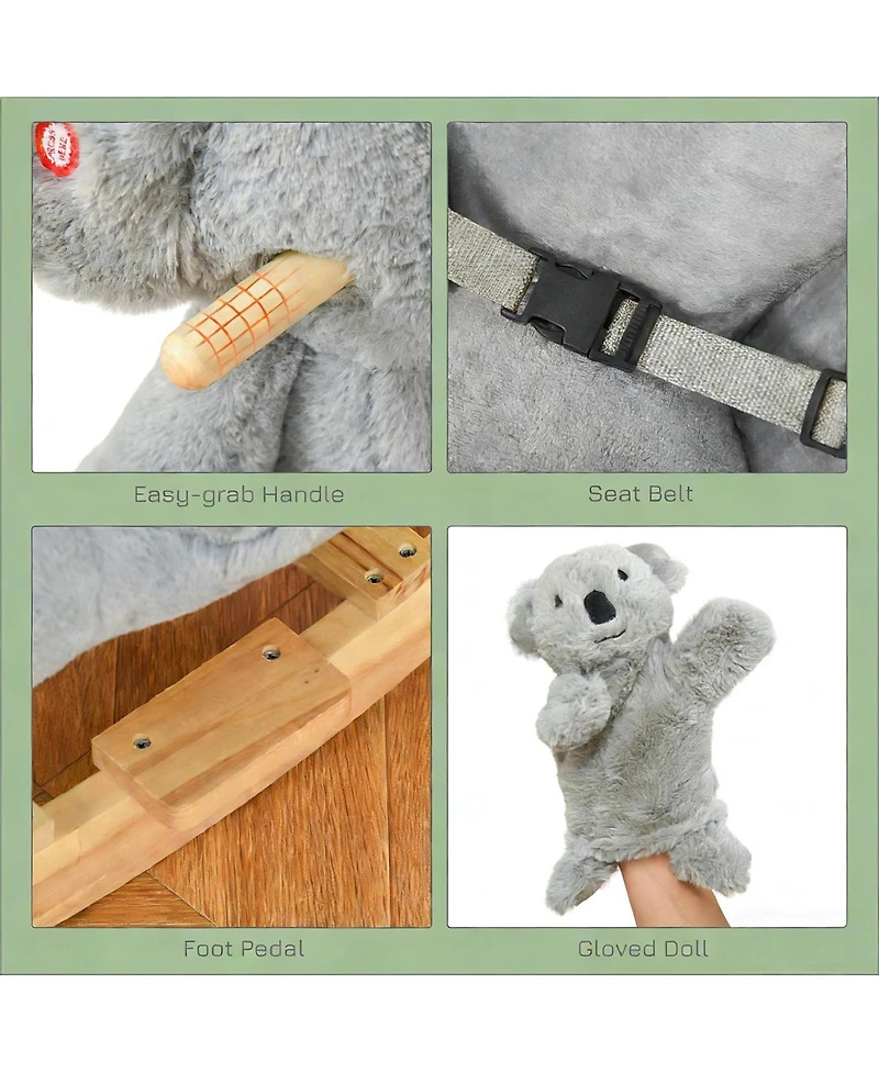 Yobtop Koala-shaped Rocker - Kids Rocking Horse with Realistic Sounds, Soft Plush Body, Sturdy Metal Frame, Balance Development