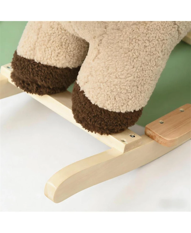 Yobtop Lion Wooden Plush Rocking Horse with Roaring Sound, Ages 3-4