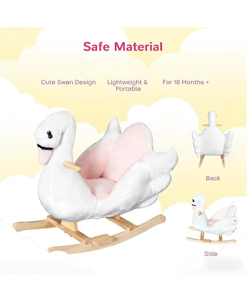 Yobtop Plush Swan Rocking Horse with Lullaby, 66 lb. Capacity, Ages 18 Months+