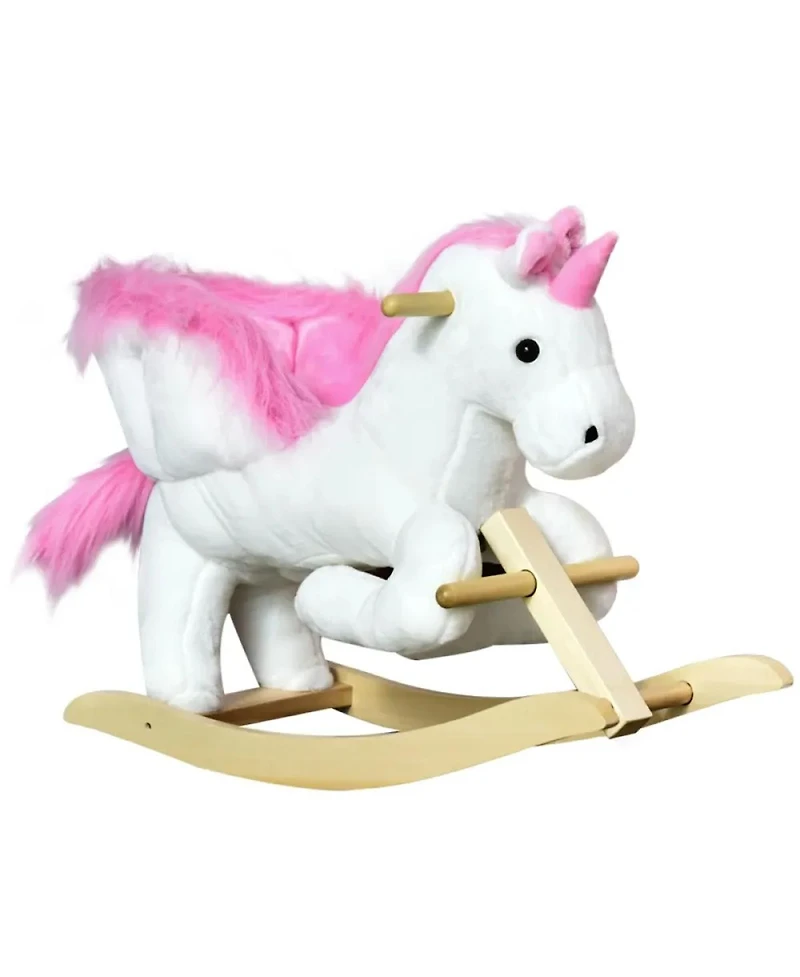 Yobtop Plush Swan Rocking Horse - Wooden Plush Ride-on Toy with Lullaby Song,Easy-Grip Handles and Footrests,Reinforced Steel Frame