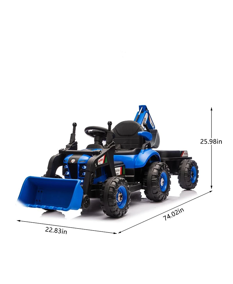 Yobtop 24V Ride-On Electric Tractor, Parent Remote Control, 4-in-1 Construction Attachments, Toy, Ages 3-6