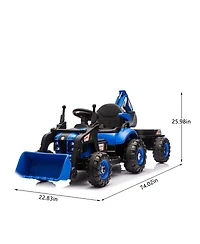 Yobtop 24V Ride-On Electric Tractor, Parent Remote Control, 4-in-1 Construction Attachments, Toy, Ages 3-6