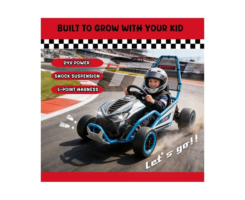 Yobtop 24V Kids Drift Go Kart with Roll Cage, 110 lbs Capacity, Ages 6+