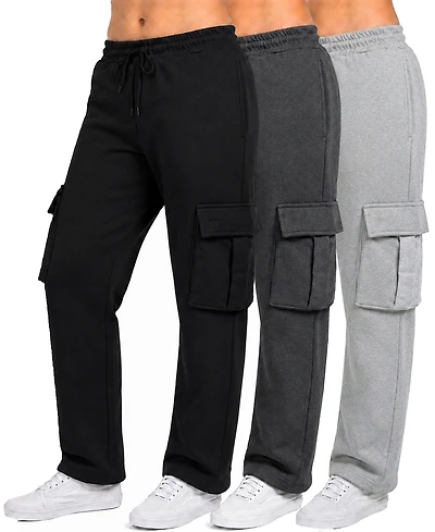 Blue Ice Women's Loose-Fit Cargo Fleece-Lined Jogger Sweatpants, 3-Pack