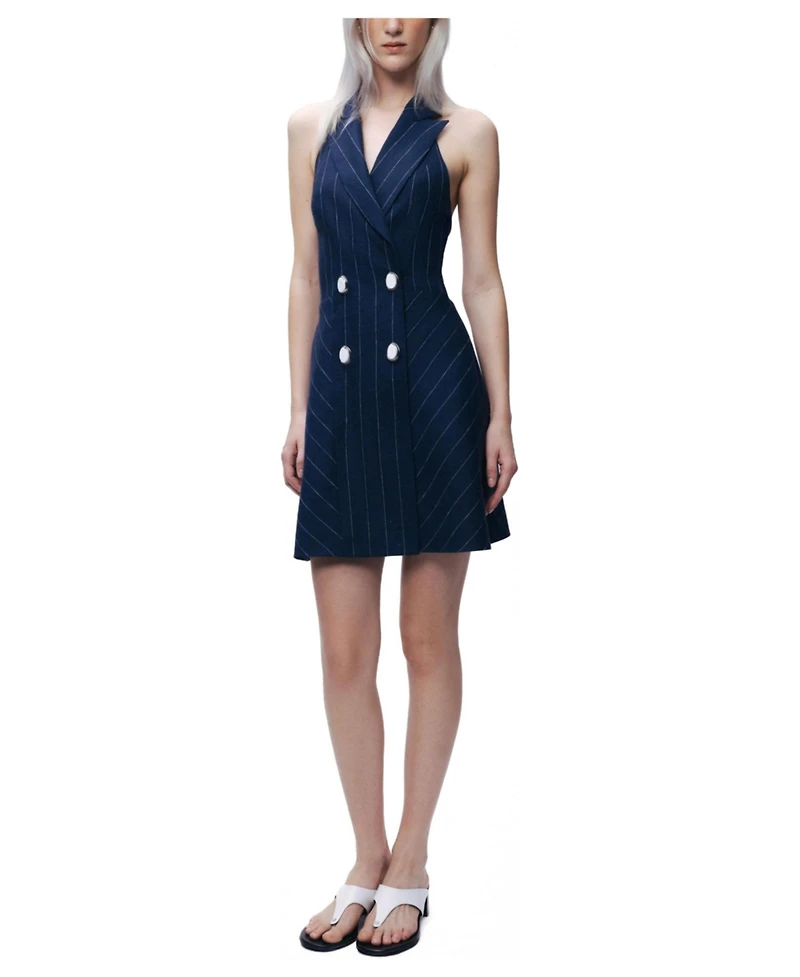 Nocturne Women's Pinstripe Double-Breasted Halter Mini Dress