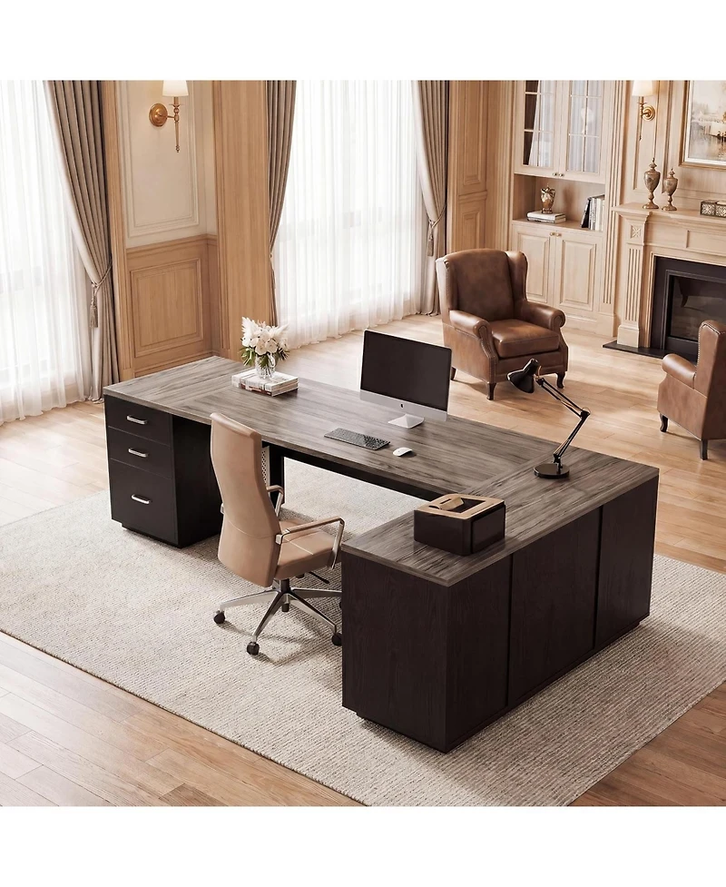 Tribesigns 85.8" L-Shaped Executive Office Desk with File Drawers and Cabinet,Large Modern Commercial Business Desk