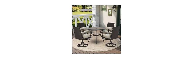 Erommy 5 Piece Patio Dining Set With 4 Outdoor Swivel Dining Chairs And 1 Large Round Dining Table,Dining Sets With Armrest