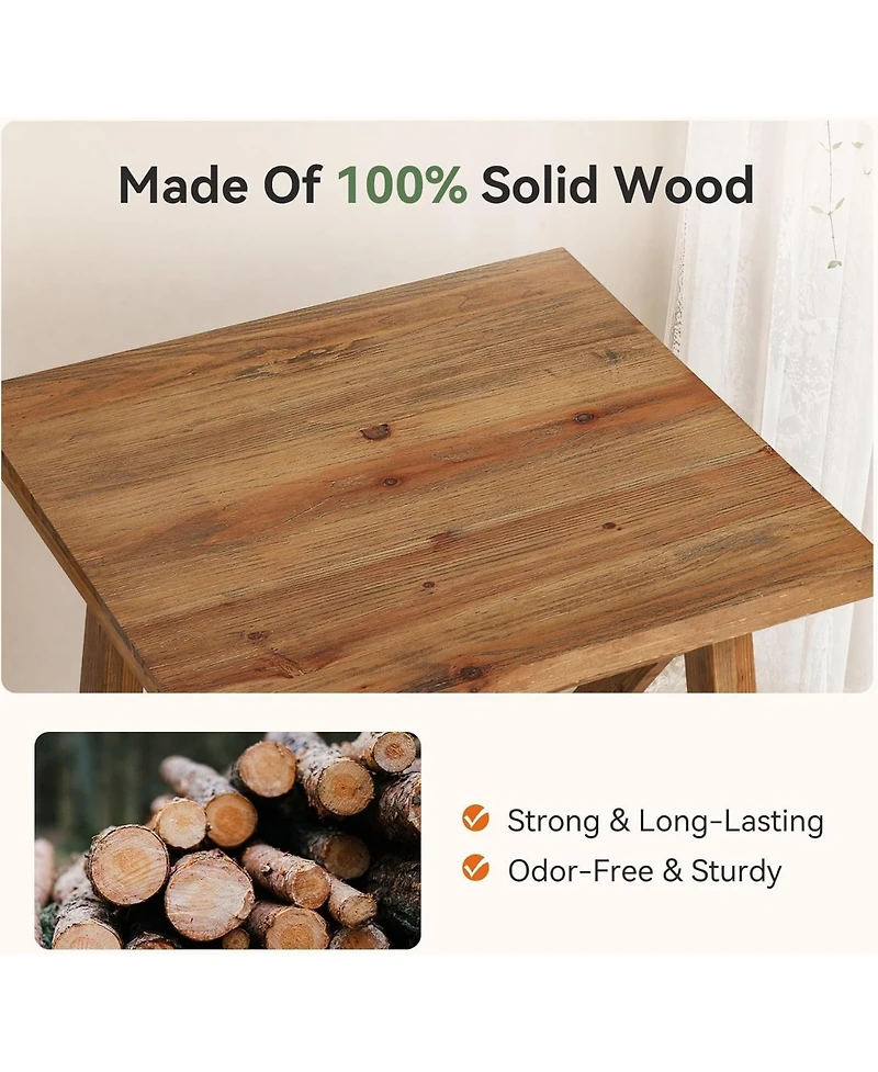 Tribesigns Solid Wood End Table, Square Side Table,2-Tier,Farmhouse