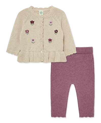 Little Me Baby Girls' Flower Sweater and Pants, 2-Piece Set
