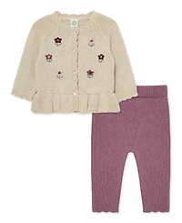 Little Me Baby Girls' Flower Sweater and Pants, 2-Piece Set